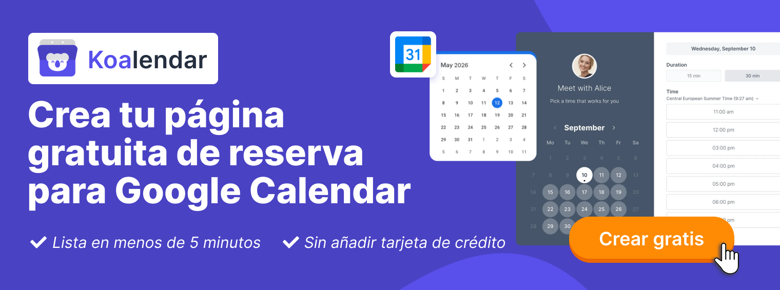 Página de reserva Koalendar para Google Meet
